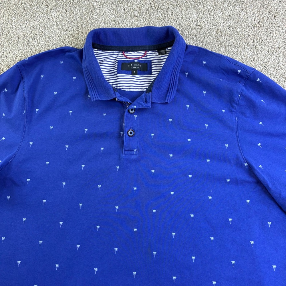 Ted Baker London Mens Size 5/Medium‎ Palm Tree Blue Short Sleeve Polo Golfcore